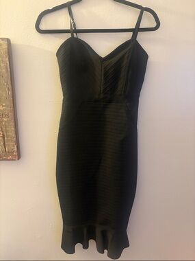 Windsor Black Spaghetti-Strap Midi Sheath with Ruffle Hem